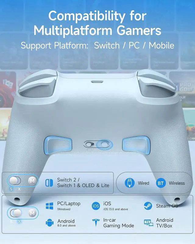 Alt view image 6 of 7 - S10C Switch 2 Pro Controller with Instant Wake-Up, Hall Effect Joysticks, HD Rumble, Motion Control, 2 Back Buttons, Turbo, C Buttons, for Switch 2/Switch/PC/iOS/Android