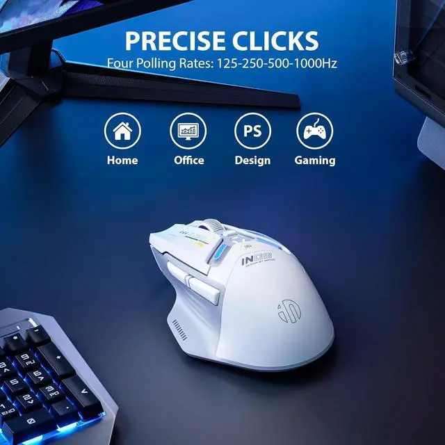 Alt view image 2 of 7 - IN9 Wireless Gaming Mouse, Real Tri-Mode 2.4G Wireless/Type-C Wired/Bluetooth Mouse, 10k DPl, Fully Programmable, RGB Lighting, Hyperspeed Rechargeable Wireless Mouse for Laptop PC Computer Mac