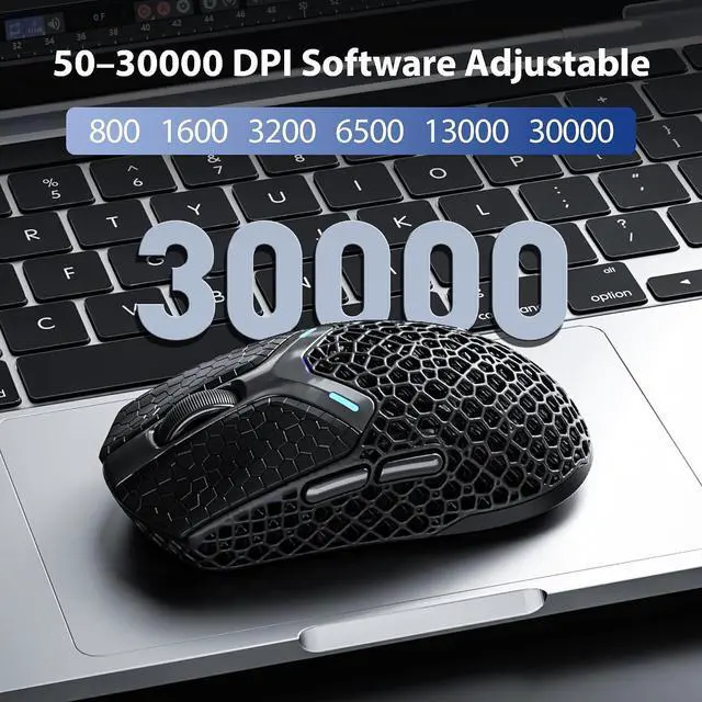 Alt view image 6 of 7 - 3D Printed Wireless Gaming Mouse Tri-Mode, 30000 DPI 8000Hz Ultra-Responsive, 75g Lightweight, 30 Days Battery Life, 2.4G/BT5.0/Wired, 6 Programmable Macro Keys