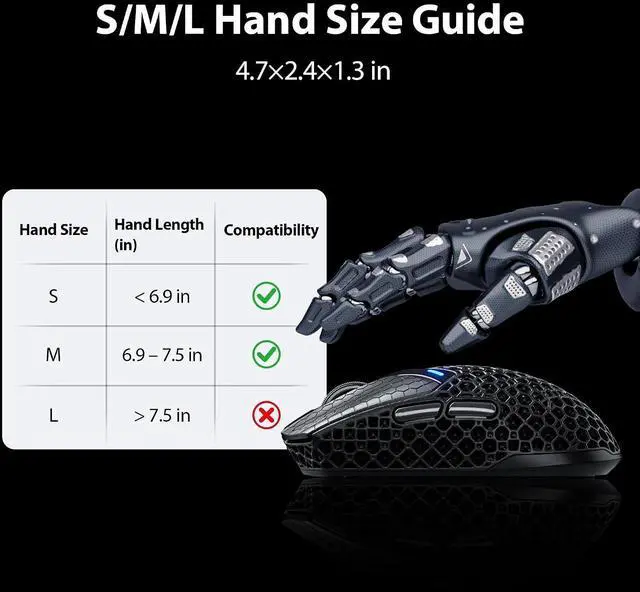 Alt view image 4 of 7 - 3D Printed Wireless Gaming Mouse Tri-Mode, 30000 DPI 8000Hz Ultra-Responsive, 75g Lightweight, 30 Days Battery Life, 2.4G/BT5.0/Wired, 6 Programmable Macro Keys