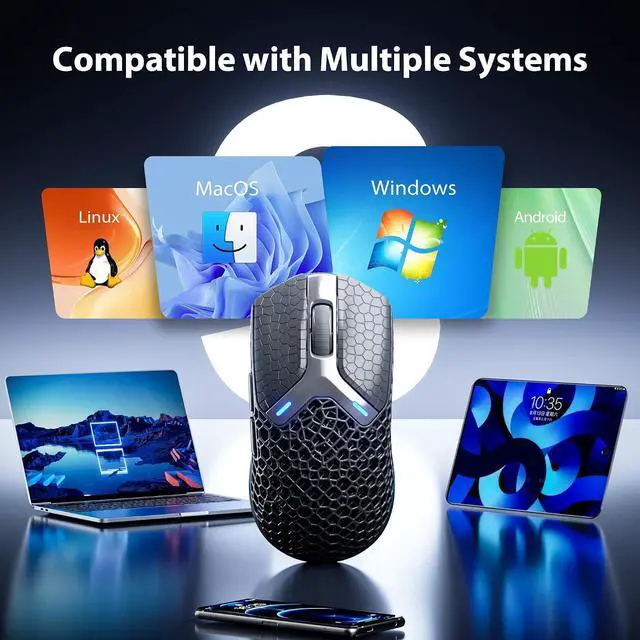 Alt view image 3 of 7 - 3D Printed Wireless Gaming Mouse Tri-Mode, 30000 DPI 8000Hz Ultra-Responsive, 75g Lightweight, 30 Days Battery Life, 2.4G/BT5.0/Wired, 6 Programmable Macro Keys