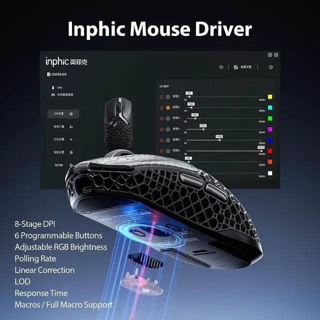 Alt view image 2 of 7 - 3D Printed Wireless Gaming Mouse Tri-Mode, 30000 DPI 8000Hz Ultra-Responsive, 75g Lightweight, 30 Days Battery Life, 2.4G/BT5.0/Wired, 6 Programmable Macro Keys