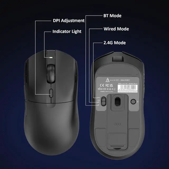 Alt view image 4 of 7 - AJ139 V2 MC Wireless Gaming Mouse with RGB Charging Dock, 66g Ultra-Lightweight Tri-Mode Optical Mouse, 12000 DPI PAW3311 Sensor, Ergonomic Rechargeable Gaming Mouse for PC/Mac -