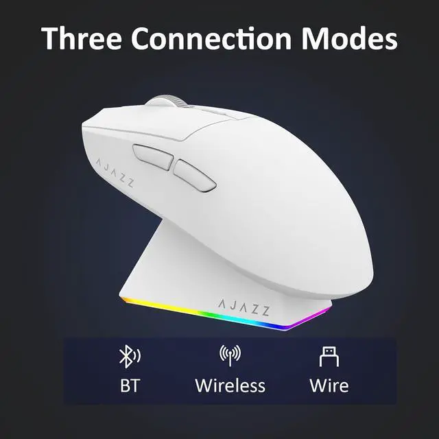 Alt view image 5 of 7 - AJ139 V2 MC Wireless Gaming Mouse with RGB Charging Dock, 66g Ultra-Lightweight Tri-Mode Optical Mouse, 12000 DPI PAW3311 Sensor, Ergonomic Rechargeable Gaming Mouse for PC/Mac - White
