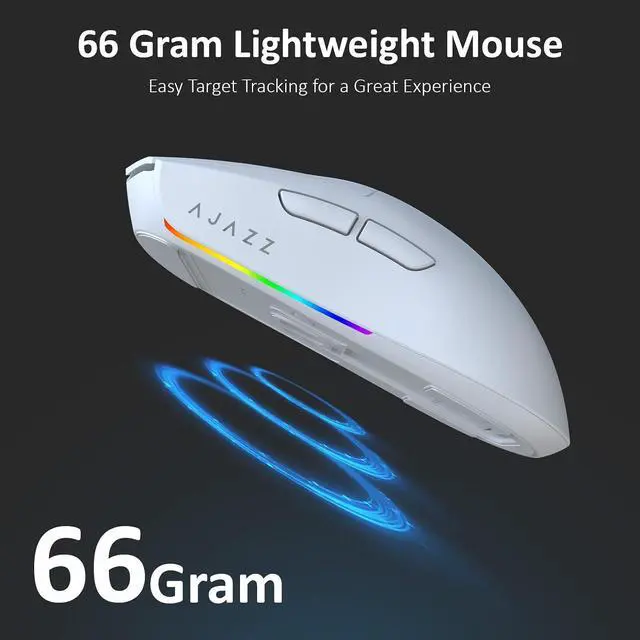 Alt view image 4 of 7 - AJ139 V2 MC Wireless Gaming Mouse with RGB Charging Dock, 66g Ultra-Lightweight Tri-Mode Optical Mouse, 12000 DPI PAW3311 Sensor, Ergonomic Rechargeable Gaming Mouse for PC/Mac - White
