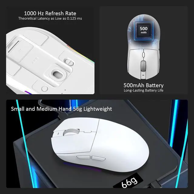 Alt view image 3 of 7 - AJ139 V2 MC Wireless Gaming Mouse with RGB Charging Dock, 66g Ultra-Lightweight Tri-Mode Optical Mouse, 12000 DPI PAW3311 Sensor, Ergonomic Rechargeable Gaming Mouse for PC/Mac - White