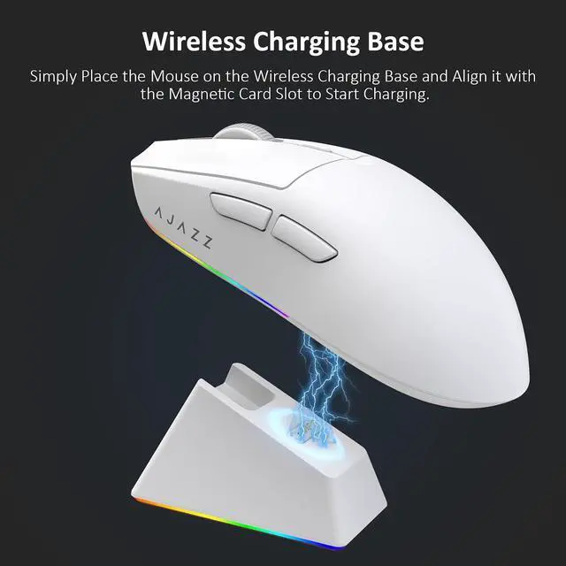 Alt view image 6 of 7 - AJ139 V2 MC Wireless Gaming Mouse with RGB Charging Dock, 66g Ultra-Lightweight Tri-Mode Optical Mouse, 12000 DPI PAW3311 Sensor, Ergonomic Rechargeable Gaming Mouse for PC/Mac - White