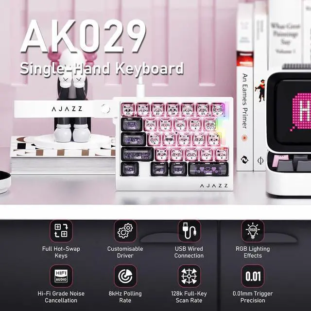Alt view image 4 of 7 - AK029 Magnetic Switch One Handed Gaming Keyboard, Hall Effect Rapid Trigger Mechanical Keypad with SOCD & DKS, 8KHz Polling Rate, 29 Keys Mini Ergonomic Gaming Keyboard for FPS Gamers, PC