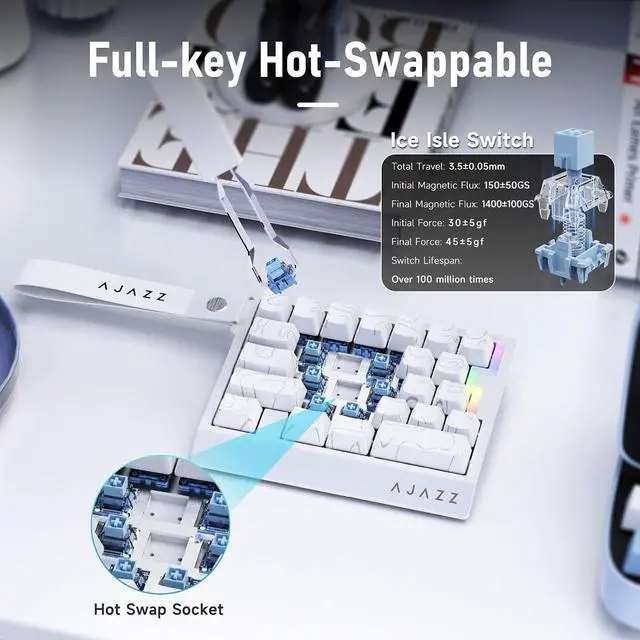 Alt view image 5 of 7 - AK029 Magnetic Switch One Handed Gaming Keyboard, Hall Effect Rapid Trigger Mechanical Keypad with SOCD & DKS, 8KHz Polling Rate, 29 Keys Mini Ergonomic Gaming Keyboard for FPS Gamers, PC White line