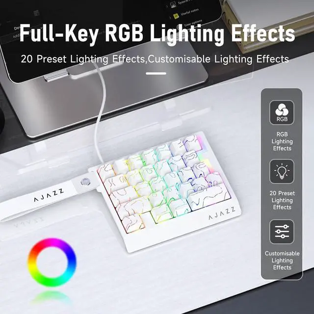 Alt view image 4 of 7 - AK029 Magnetic Switch One Handed Gaming Keyboard, Hall Effect Rapid Trigger Mechanical Keypad with SOCD & DKS, 8KHz Polling Rate, 29 Keys Mini Ergonomic Gaming Keyboard for FPS Gamers, PC White line