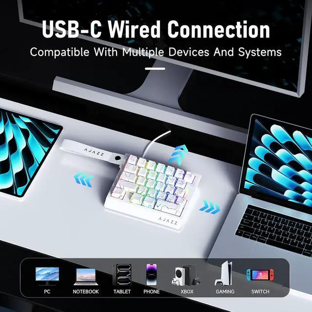 Alt view image 3 of 7 - AK029 Magnetic Switch One Handed Gaming Keyboard, Hall Effect Rapid Trigger Mechanical Keypad with SOCD & DKS, 8KHz Polling Rate, 29 Keys Mini Ergonomic Gaming Keyboard for FPS Gamers, PC White line