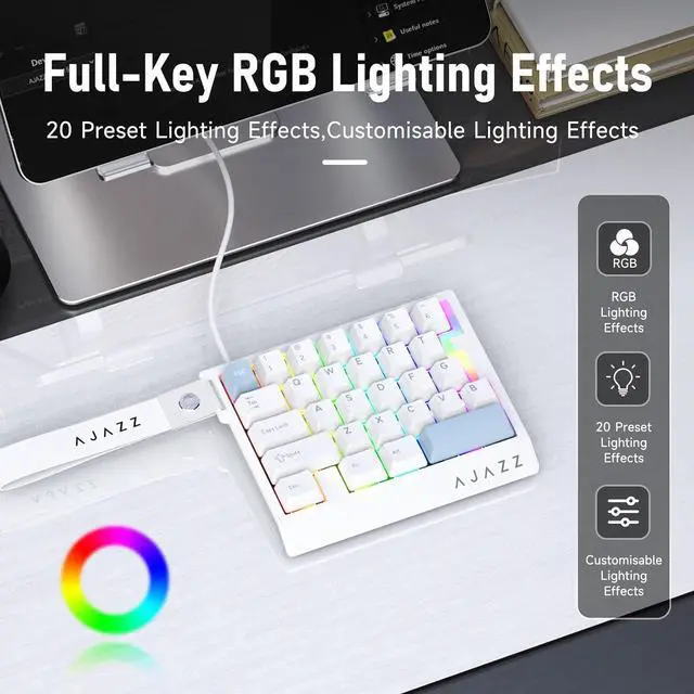 Alt view image 6 of 7 - AK029 Magnetic Switch One Handed Gaming Keyboard, Hall Effect Rapid Trigger Mechanical Keypad with SOCD & DKS, 8KHz Polling Rate, 29 Keys Mini Ergonomic Gaming Keyboard for FPS Gamers, PC White Blue