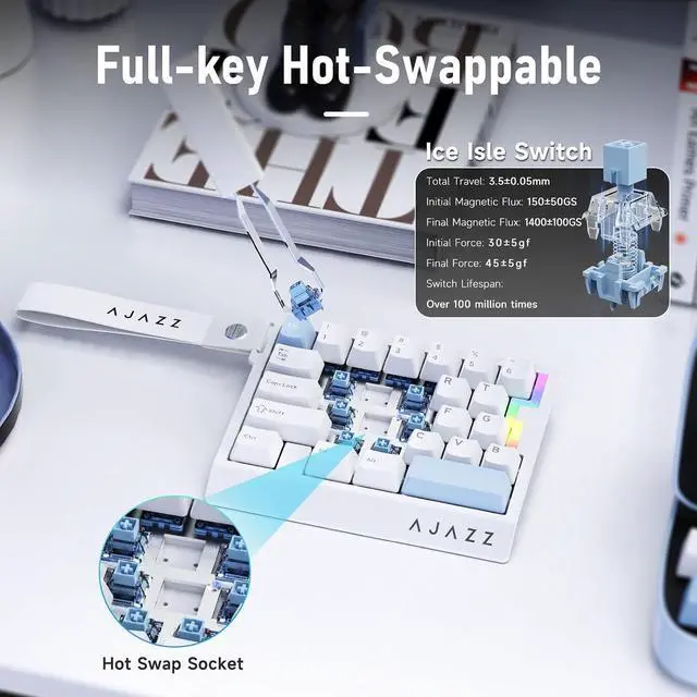 Alt view image 4 of 7 - AK029 Magnetic Switch One Handed Gaming Keyboard, Hall Effect Rapid Trigger Mechanical Keypad with SOCD & DKS, 8KHz Polling Rate, 29 Keys Mini Ergonomic Gaming Keyboard for FPS Gamers, PC White Blue