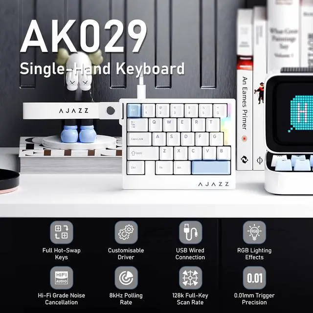 Alt view image 2 of 7 - AK029 Magnetic Switch One Handed Gaming Keyboard, Hall Effect Rapid Trigger Mechanical Keypad with SOCD & DKS, 8KHz Polling Rate, 29 Keys Mini Ergonomic Gaming Keyboard for FPS Gamers, PC White Blue
