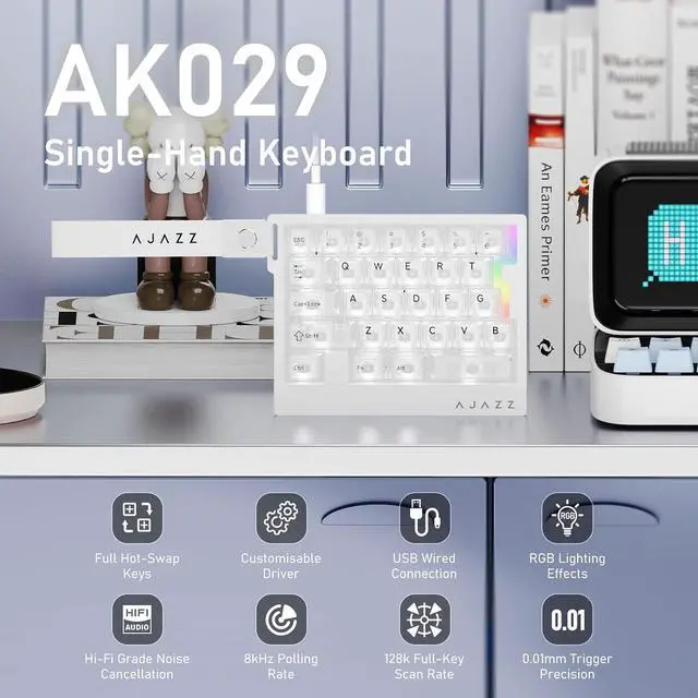 Alt view image 3 of 7 - AK029 Magnetic Switch One Handed Gaming Keyboard, Hall Effect Rapid Trigger Mechanical Keypad with SOCD & DKS, 8KHz Polling Rate, 29 Keys Mini Ergonomic Gaming Keyboard for FPS Gamers, PC