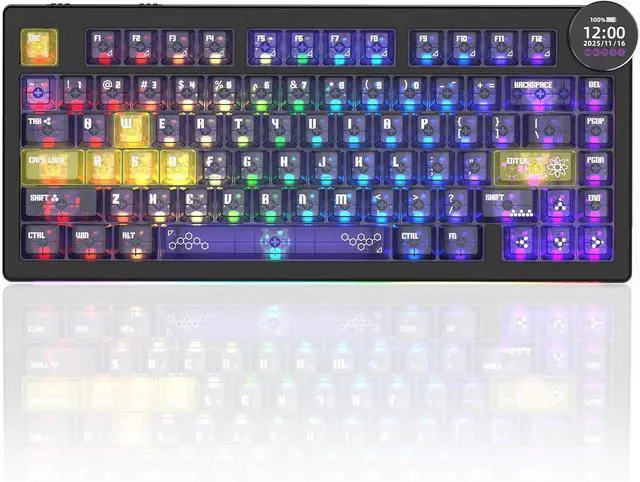 Main image of AK820 V2 PRO Wireless Mechanical Keyboard with TFT Screen & RGB Light Show, 75% Tri-Mode Hot Swappable Gaming Keyboard, 10000mAh Battery, Transparent Keycaps, Gradient Multicolor Black Yellow Purple