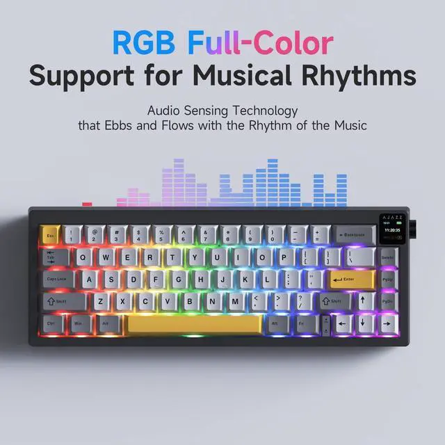 Alt view image 6 of 6 - AK650 Gasket Mechanical Keyboard, 65% Wireless Hot Swappable Keyboard with TFT Screen and Knob, RGB Backlit, Five-Layer Padding, 2.4GHz/USB-C/BT5.3 Gaming Keyboards, Back Gray Yellow