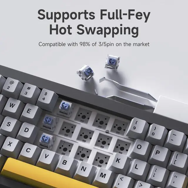 Alt view image 3 of 6 - AK650 Gasket Mechanical Keyboard, 65% Wireless Hot Swappable Keyboard with TFT Screen and Knob, RGB Backlit, Five-Layer Padding, 2.4GHz/USB-C/BT5.3 Gaming Keyboards, Back Gray Yellow