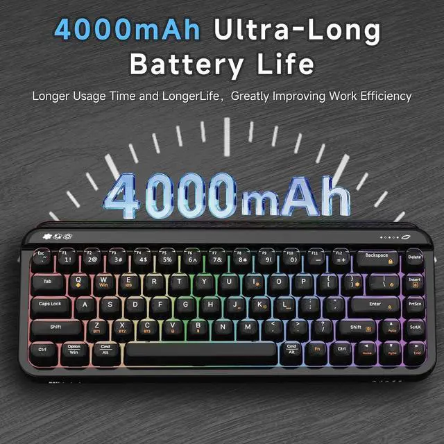 Alt view image 2 of 6 - AF68 Wireless Membrane Keyboard, 68% Layout 68-Key Gaming Keyboard, 2.4 GHz/Type-C/BT, RGB Lighting Effects with Integrated Side Light Bar, 4000mAh Battery, Translucent Keycaps black