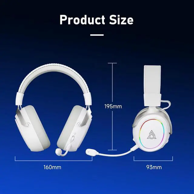 Alt view image 7 of 7 - AHM10 MAX Wireless Gaming Headset, Compatible with PC, PS5, Xbox Series X|S, 53mm, Memory Foam Ear Cushions, Aluminum Alloy Frame, 360° Noise-canceling, 2000mAh Battery, 7.1 Surround Sound.
