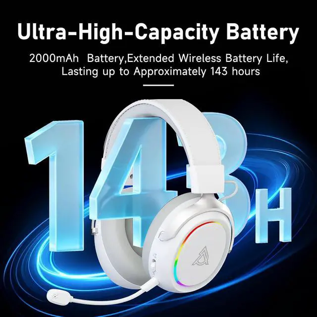 Alt view image 4 of 7 - AHM10 MAX Wireless Gaming Headset, Compatible with PC, PS5, Xbox Series X|S, 53mm, Memory Foam Ear Cushions, Aluminum Alloy Frame, 360° Noise-canceling, 2000mAh Battery, 7.1 Surround Sound.