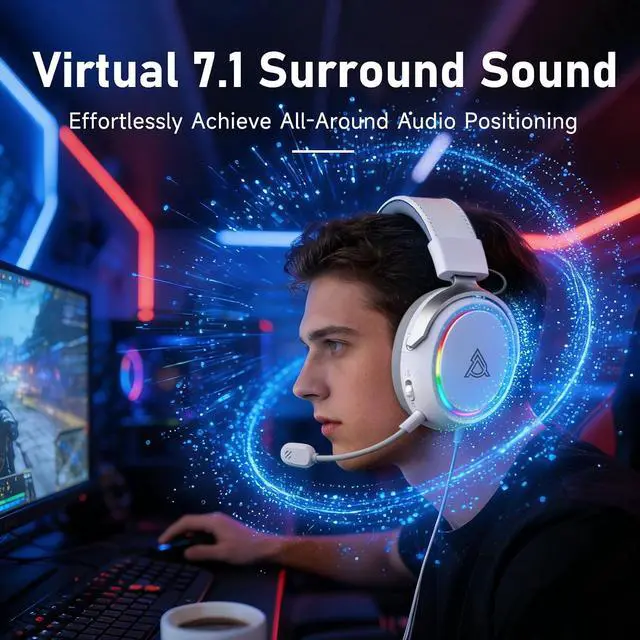 Alt view image 3 of 7 - AHM10 MAX Wireless Gaming Headset, Compatible with PC, PS5, Xbox Series X|S, 53mm, Memory Foam Ear Cushions, Aluminum Alloy Frame, 360° Noise-canceling, 2000mAh Battery, 7.1 Surround Sound.