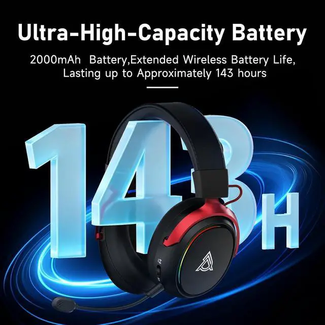 Alt view image 3 of 7 - AHM10 MAX Wireless Gaming Headset, Compatible with PC, PS5, Xbox Series X|S, 53mm, Memory Foam Ear Cushions, Aluminum Alloy Frame, 360° Noise-canceling, 2000mAh Battery, 7.1 Surround Sound. Black