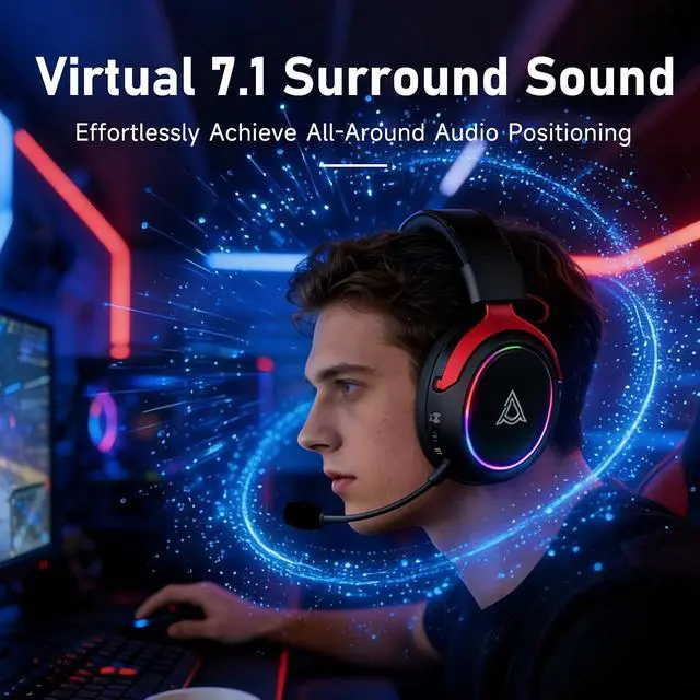 Alt view image 7 of 7 - AHM10 MAX Wireless Gaming Headset, Compatible with PC, PS5, Xbox Series X|S, 53mm, Memory Foam Ear Cushions, Aluminum Alloy Frame, 360° Noise-canceling, 2000mAh Battery, 7.1 Surround Sound. Black