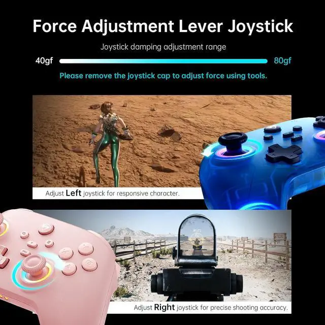 Alt view image 5 of 6 - G3V2 Bluetooth Controller for Pc/Switch/Ios/Android, Hall Effect Joysticks, RGB Lighting Gaming Controller,2 Programmable Buttons,1000mah Battery With Charging Station Blue PE UG