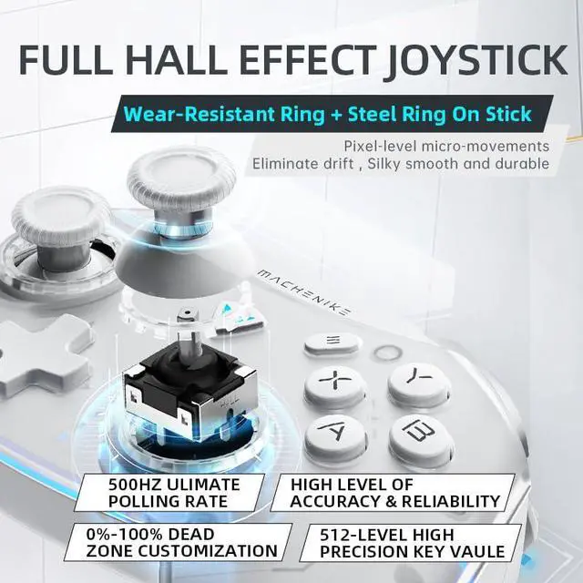 Alt view image 3 of 6 - G5Pro Wireless Gaming Controller for Windows PC,Switch,IOS,Android,PC Controller Hall Effect Joystick/Triggers/Gyroscope,RGB Lights,Frost White