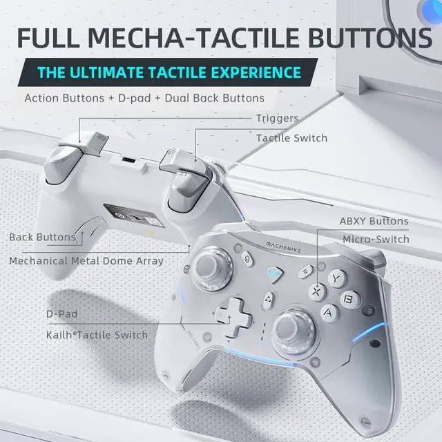 Alt view image 6 of 6 - G5Pro Wireless Gaming Controller for Windows PC,Switch,IOS,Android,PC Controller Hall Effect Joystick/Triggers/Gyroscope,RGB Lights,Frost White