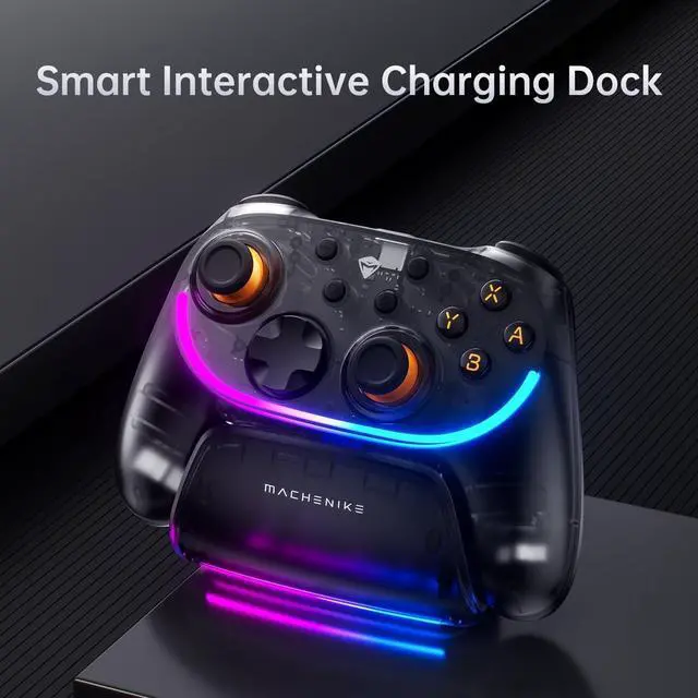 Alt view image 2 of 6 - S3 Wireless Switch Controller, Hall Effect Joystick, RGB Black Lghting, Auto Sleep/Wake, 5-Level Vibration, PC Gamepad for PC/NS/iOS/Android TV with Charging Dock