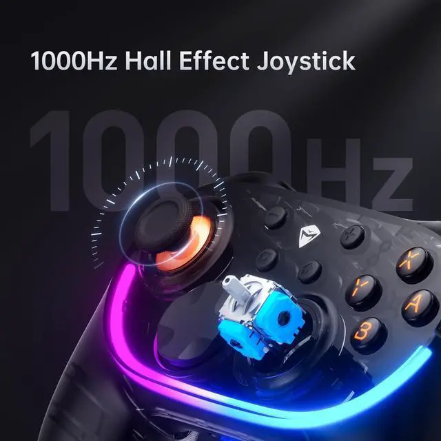 Alt view image 5 of 6 - S3 Wireless Switch Controller, Hall Effect Joystick, RGB Black Lghting, Auto Sleep/Wake, 5-Level Vibration, PC Gamepad for PC/NS/iOS/Android TV with Charging Dock