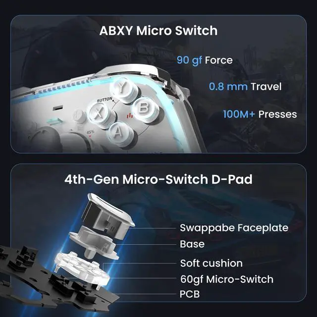 Alt view image 4 of 4 - Wireless Controller, Default Equipped With GinFull TMR Joysticks, Hall Effect Triggers, Up to 8k Polling Rate, <1ms Ultra-Low Latency, Modular Design, RGB Light Bar, Compatible with PC/NS/NS2/Android
