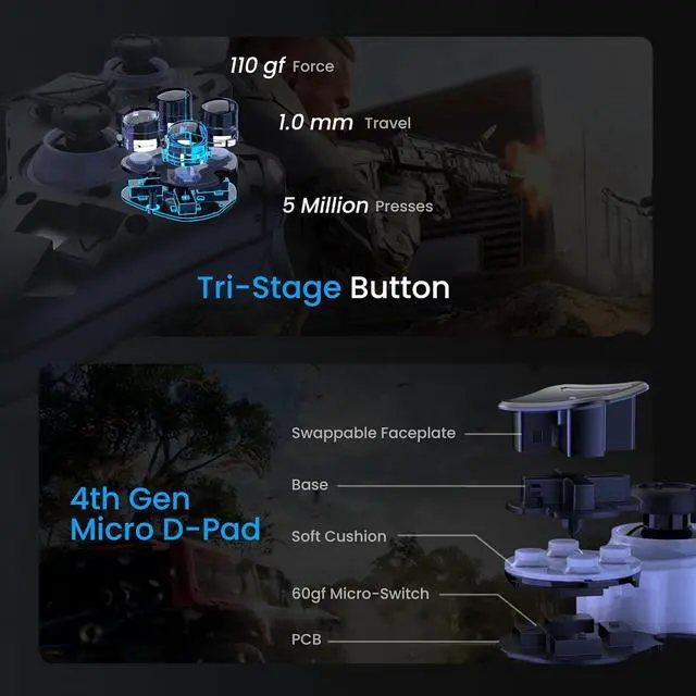 Alt view image 3 of 7 - Wireless PC Controller Modular Design, Hall Effect Joysticks, Remappable Buttons, RGB & Audio Jack for Switch/Switch2, PC, Android, iOS & Steam Black