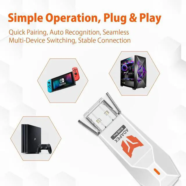 Alt view image 4 of 7 - Controller Adapters, R100 Pro Wireless Adapter for Xbox One X|S Controller/Xbox Series X|S Controller/Elite Series 2/PS5/PS4/Switch Controllers Playing on PS4/Switch/PC Windows11&10
