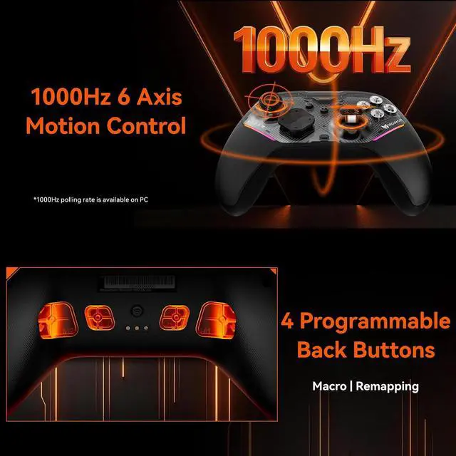 Alt view image 4 of 7 - Storm(Gale2) Wireless PC Controller, Bluetooth Gaming Controller 2000Hz Polling Rate, Near-Zero Latency, TMR Sticks, Hall & Micro-switch Triggers, 16 Mechanical Buttons, 4 Customizable Back Paddles, f