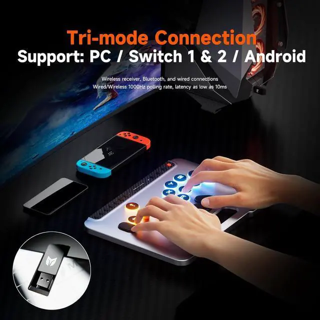 Alt view image 5 of 5 - Fight Master Leverless Controller for Switch 2/Switch/PC/iOS/Android, All-Button Hitbox Arcade Stick with Bluetooth/2.4G/Wired, Hot-Swappable Fast-Trigger Mechanical Switches, RGB Fight Stick