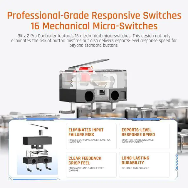 Alt view image 6 of 6 - Wireless Controller, 16 Fully Mechanical Micro Switch, 2000Hz Report Rate, TMR Electromagnetic Joysticks, PC Controller for PC/Switch/iOS/Android