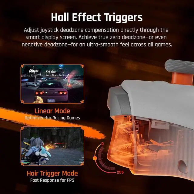 Alt view image 7 of 7 - Wireless Gaming Controller with LCD Display Hall Effect Joystick & Triggers, 1000Hz Polling Rate, PC/Switch/Android/iOS Compatible, Dual Back Buttons, Turbo, HD Rumble, Wired/Bluetooth/2.4G AETHER W