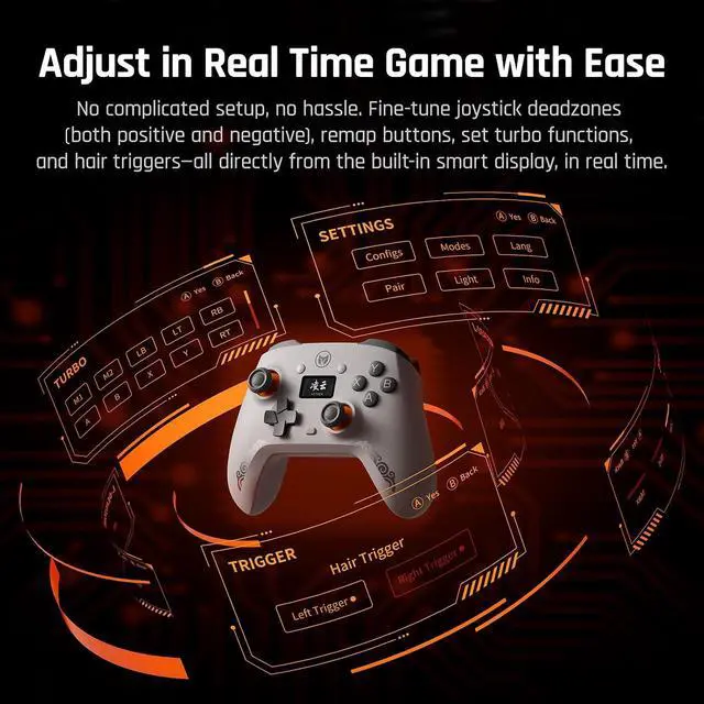 Alt view image 3 of 7 - Wireless Gaming Controller with LCD Display Hall Effect Joystick & Triggers, 1000Hz Polling Rate, PC/Switch/Android/iOS Compatible, Dual Back Buttons, Turbo, HD Rumble, Wired/Bluetooth/2.4G AETHER W