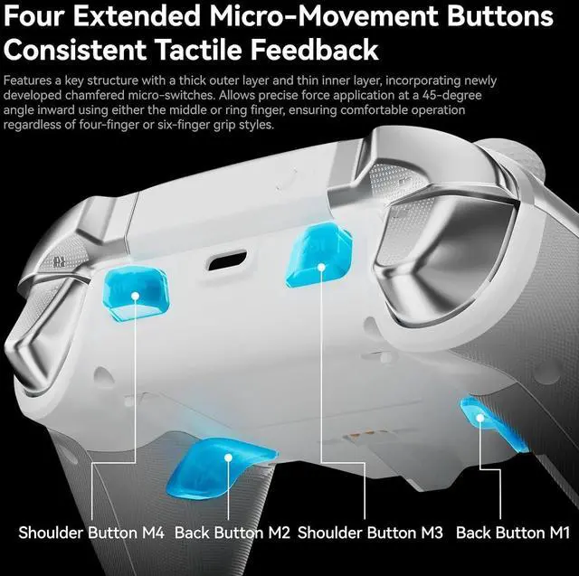 Alt view image 6 of 7 - Rainbow 3 Wireless PC Gaming Controller Capacitive Joystick 2000Hz Polling Rate 16 Mechanical Keys 14 Custom RGB Lights 6-Axis Gyro Sensor Hall/Micro-switch Trigger 3.5mm Audio Jack Gamepad for PC/Swi