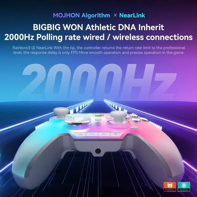 Alt view image 3 of 7 - Rainbow 3 Wireless PC Gaming Controller Capacitive Joystick 2000Hz Polling Rate 16 Mechanical Keys 14 Custom RGB Lights 6-Axis Gyro Sensor Hall/Micro-switch Trigger 3.5mm Audio Jack Gamepad for PC/Swi