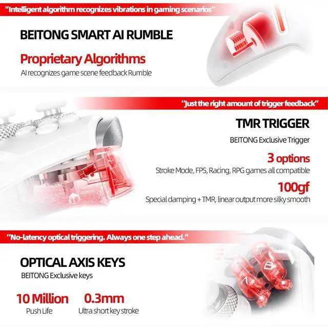 Alt view image 3 of 7 - KP40 Multi-Platform Wireless Controller, Dual TMR Joysticks, 3-Mode TMR Triggers, Omnidirectional D-Pad, Compatible with Switch/PC/iOS/Android/Steam
