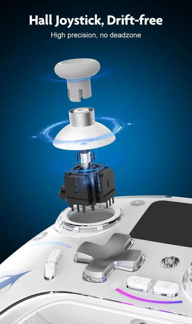 Alt view image 6 of 7 - Multi-Function Wireless Pro Controller with Interactive Screen,for Switch/PS4/PC/Android/iOS/SteamDeck, 4 Programmable Buttons, Turbo, 6-axis Gyro, Dual Vibration, RGB Lighting, Hall Effect Joystick T