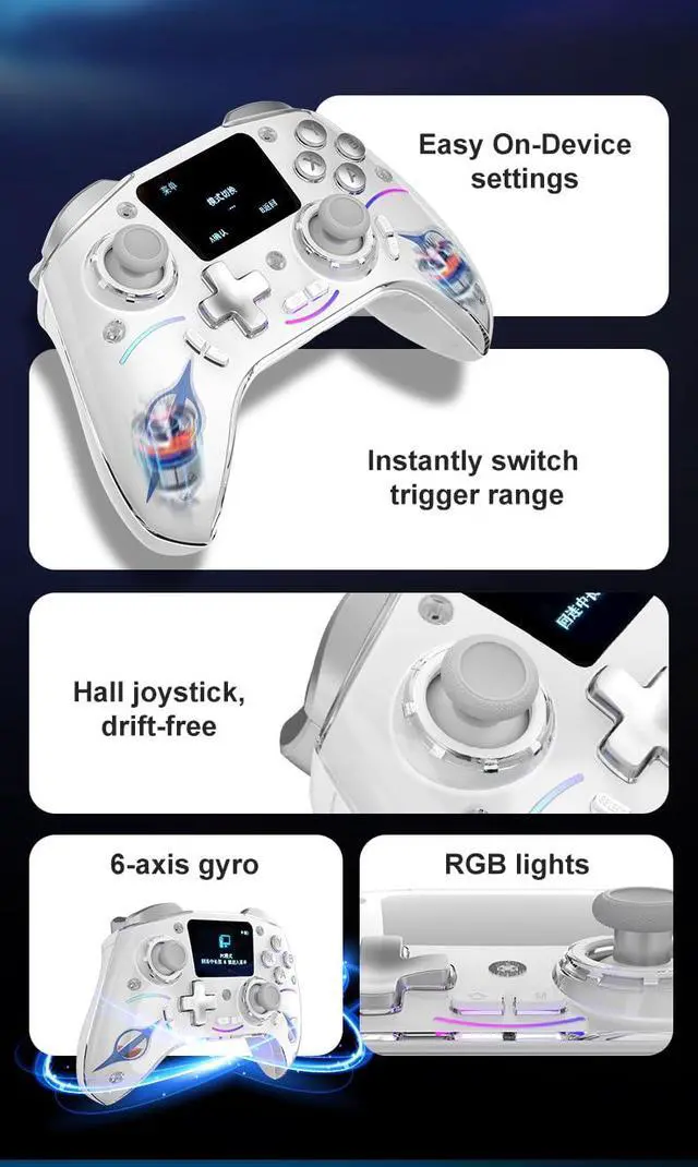 Alt view image 2 of 7 - Multi-Function Wireless Pro Controller with Interactive Screen,for Switch/PS4/PC/Android/iOS/SteamDeck, 4 Programmable Buttons, Turbo, 6-axis Gyro, Dual Vibration, RGB Lighting, Hall Effect Joystick T