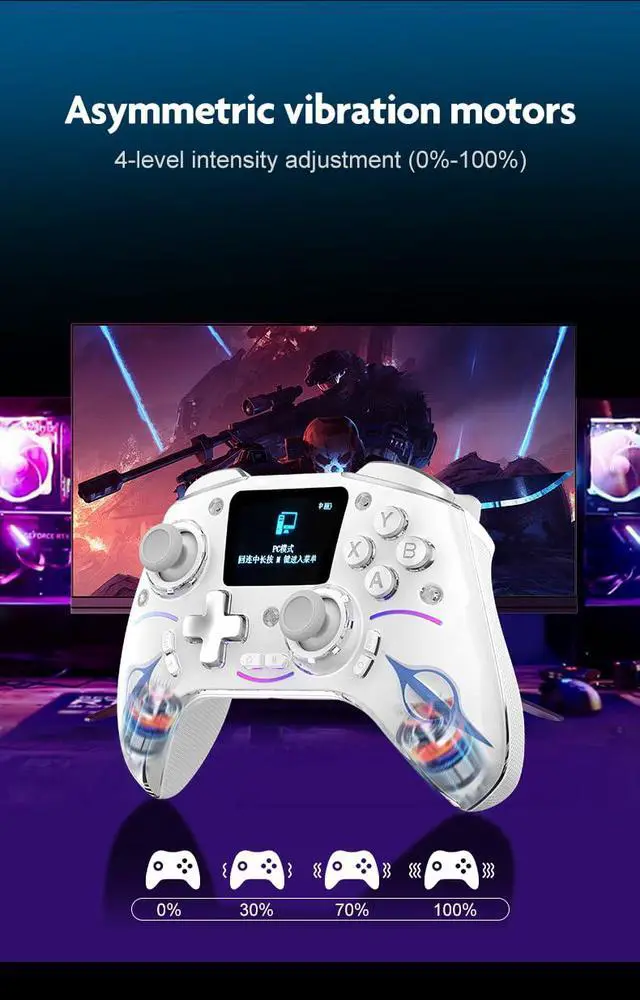 Alt view image 5 of 7 - Multi-Function Wireless Pro Controller with Interactive Screen,for Switch/PS4/PC/Android/iOS/SteamDeck, 4 Programmable Buttons, Turbo, 6-axis Gyro, Dual Vibration, RGB Lighting, Hall Effect Joystick T