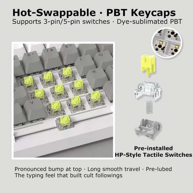 Alt view image 6 of 7 - AK820 Wired 75% Mechanical Keyboard, HP-Style Tactile, Hot-Swappable | 81key PBT keycaps, White Backlit 20 modes, Metal Volume Knob, USB-C, Gasket Mount, 5-layer Foam, Dual Drivers Options, PC/Mac