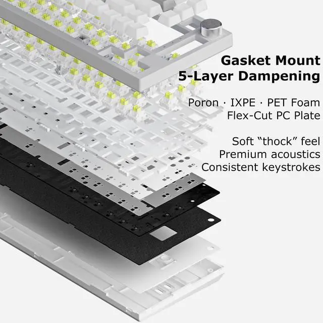 Alt view image 7 of 7 - AK820 Wired 75% Mechanical Keyboard, HP-Style Tactile, Hot-Swappable | 81key PBT keycaps, White Backlit 20 modes, Metal Volume Knob, USB-C, Gasket Mount, 5-layer Foam, Dual Drivers Options, PC/Mac