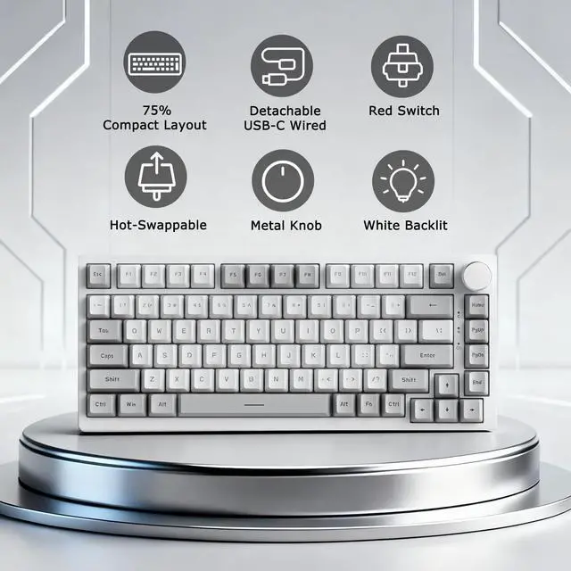 Alt view image 3 of 7 - AK820 Wired 75% Mechanical Keyboard, HP-Style Tactile, Hot-Swappable | 81key PBT keycaps, White Backlit 20 modes, Metal Volume Knob, USB-C, Gasket Mount, 5-layer Foam, Dual Drivers Options, PC/Mac